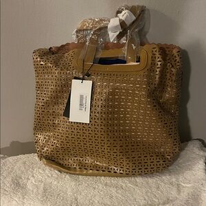 JustFab Tan Laser-Cut Tote Bag